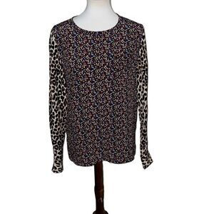 Equipment Floral Liam Blouse Contrast Prints Ditzy Floral Leopard Sleeves Sz S